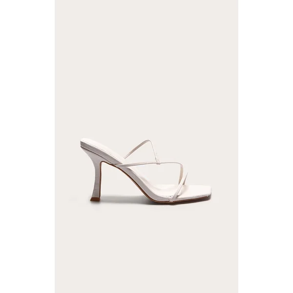 Cream Croc PU Square Toe Strappy Mid Heeled Mules