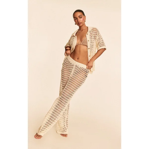 Cream Crochet Beach Wide Leg Pants
