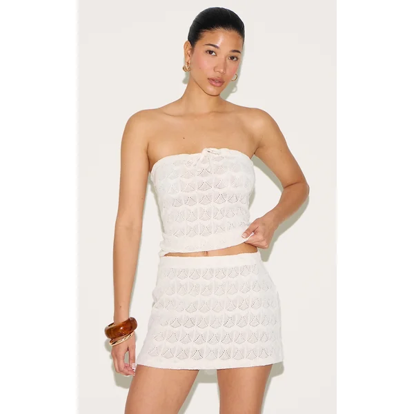 Cream Crochet Bow Detail Bandeau Top