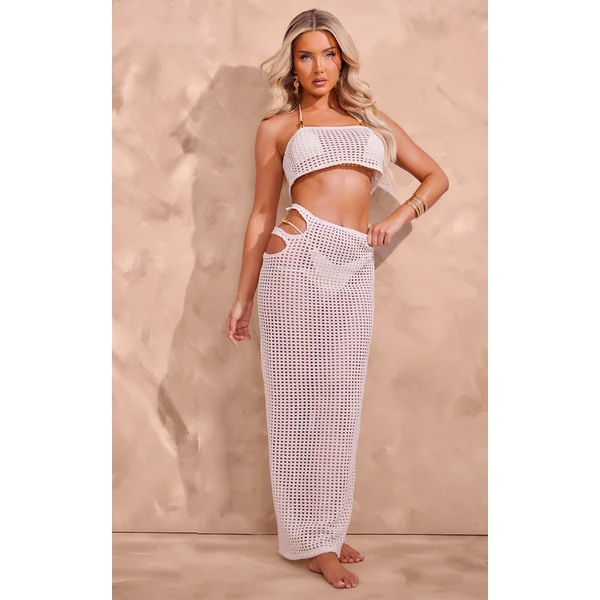 Cream Crochet Cut Out Maxi Beach Skirt