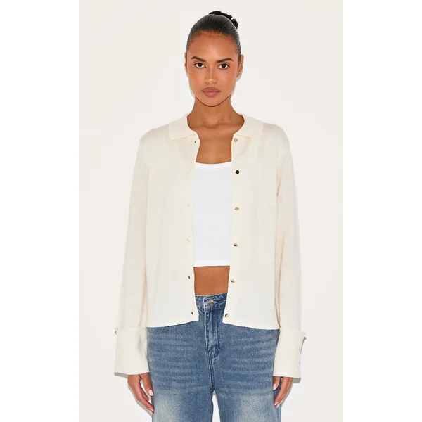 Cream Deep Cuff Button Cardigan