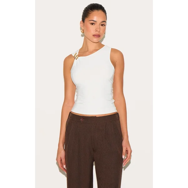 Cream Double Layer Slinky Trim Detail Long Vest Top