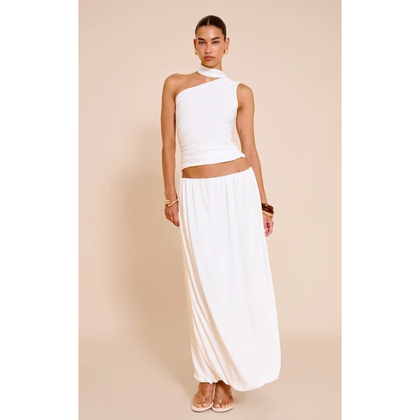 Cream Double Slinky Bubble Hem Midaxi Skirt