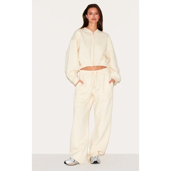 Cream Drawcord Hem Oversized Sweatpants