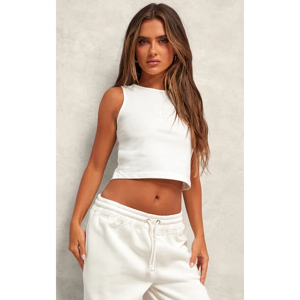 Cream Embossed Sleeveless Cotton Top