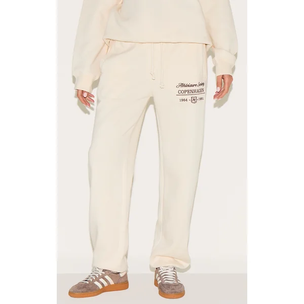 Cream Embroidered Cuffed Sweatpants