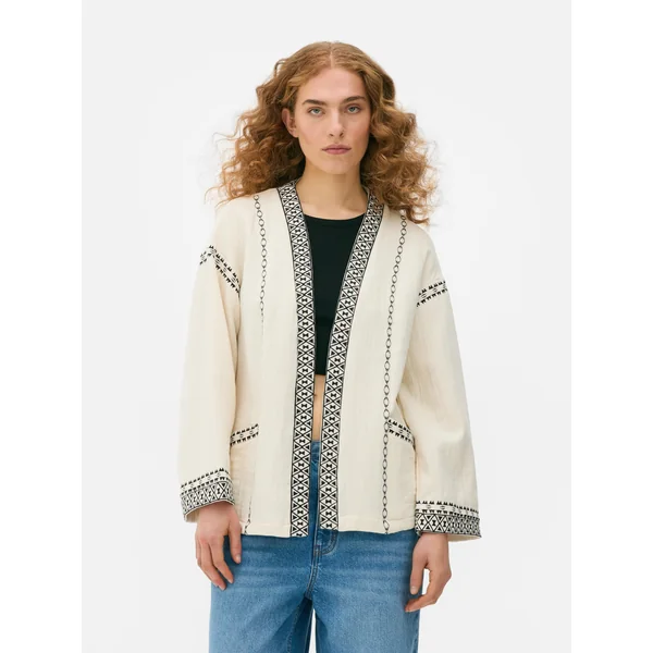 Cream Embroidered Kimono - Natural