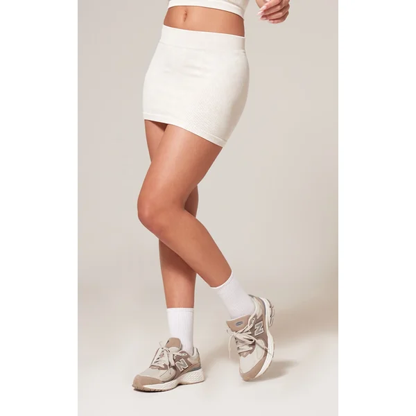 Cream Faded Snatched Rib Micro Mini Skirt