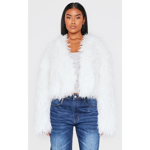 Cream Faux Fur Cropped Coat
