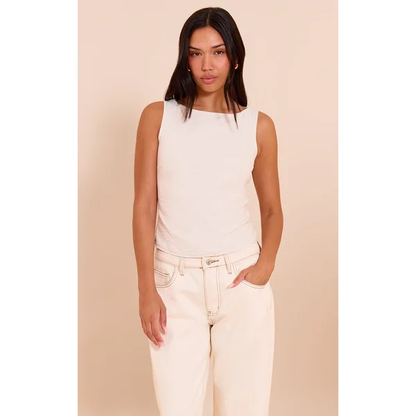 Cream Faux Suede Boatneck Top