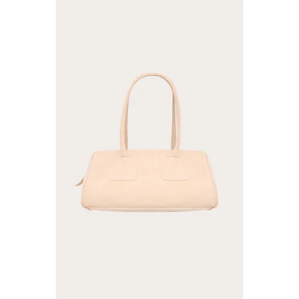 Cream Faux Suede Bowler Bag