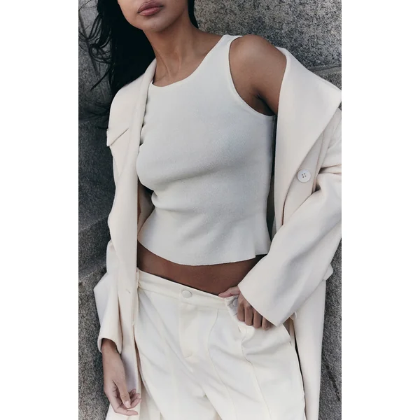 Cream Fine Knit Racer Neck Top