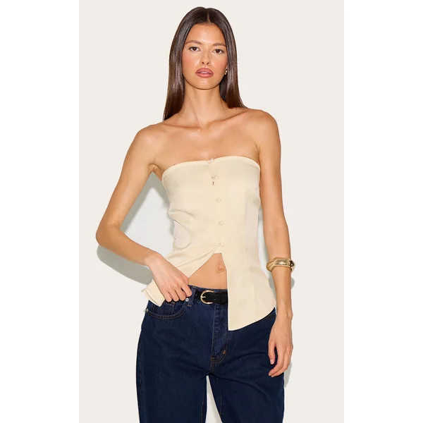 Cream Fitted Bandeau Button Vest