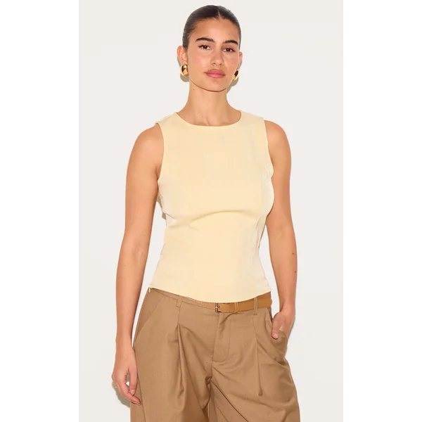 Cream Fitted Woven Long Top