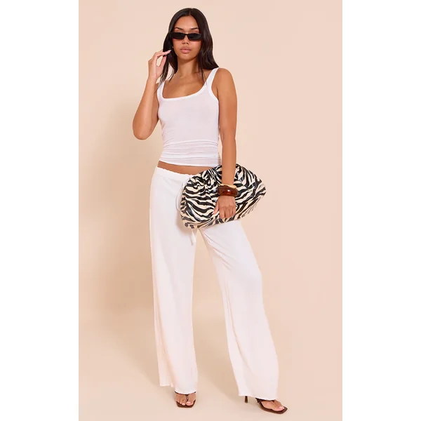 Cream Floaty Drawstring Thin Waistband Pants