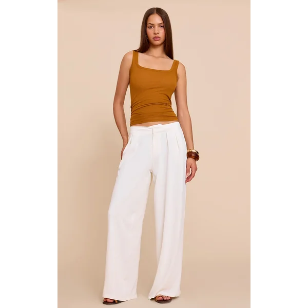 Cream Floaty Woven Double Pleat Wide Leg Pants