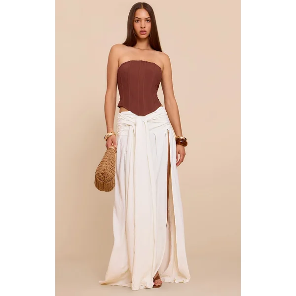 Cream Floaty Woven Knot Front Maxi Skirt