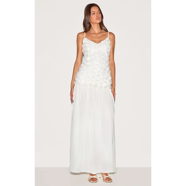 Cream Floral Dropped Waist Maxi Dress