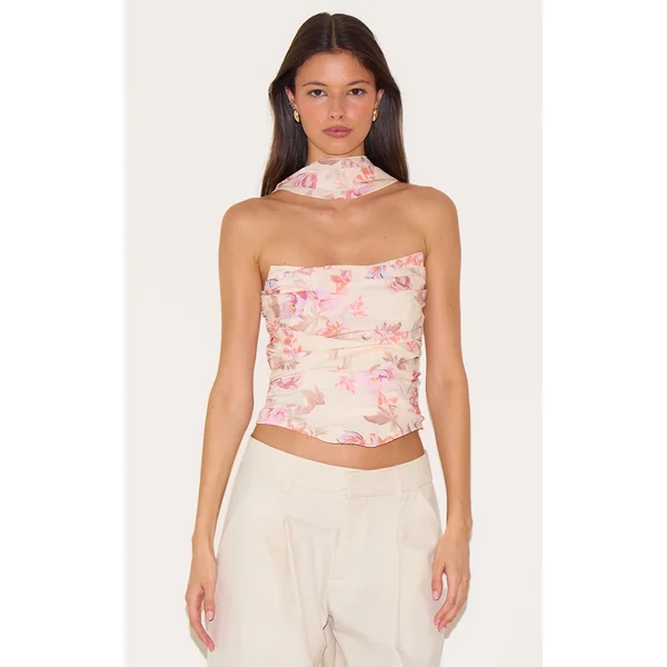 Cream Floral Scarf Detail Corset