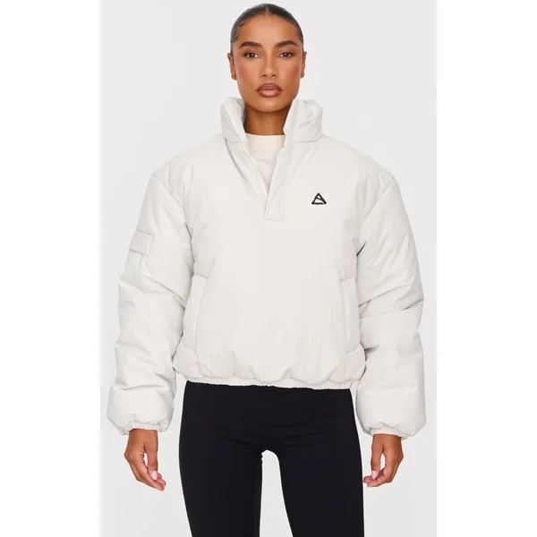 Cream High Neck Cropped Puffer Jacket