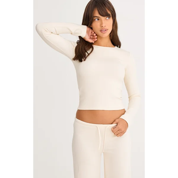 Cream Interlock Long Sleeve Top