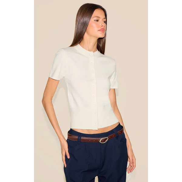 Cream Knit Button Through Top