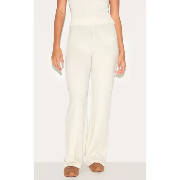 Cream Knit Wide Leg Pants