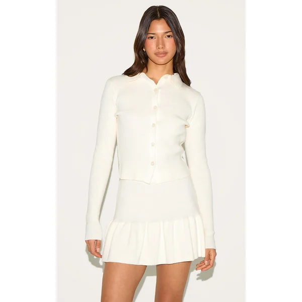 Cream Knitted Button Through Top