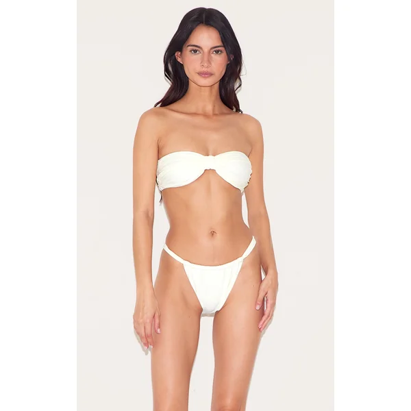 Cream Knot Front Bandeau Bikini Top