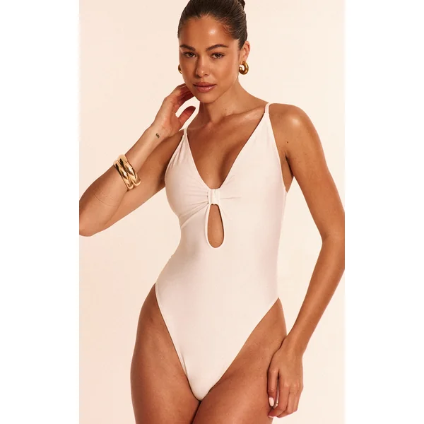 Cream Knot Front Cut Out Swimsuit