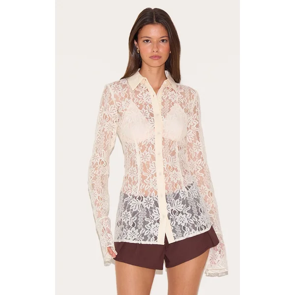 Cream Lace Fitted Shirt