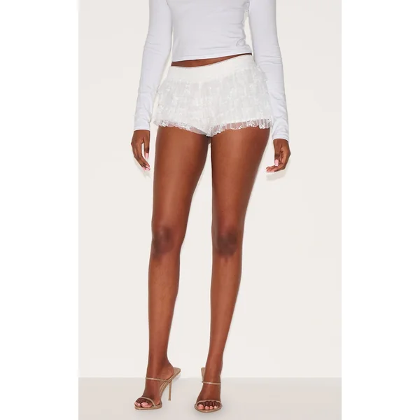 Cream Lace Frilly Bloomer Shorts