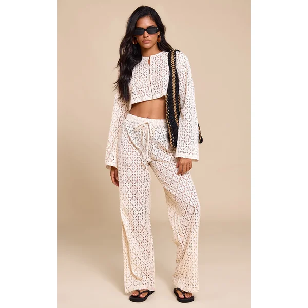 Cream Lace Straight Leg Pants