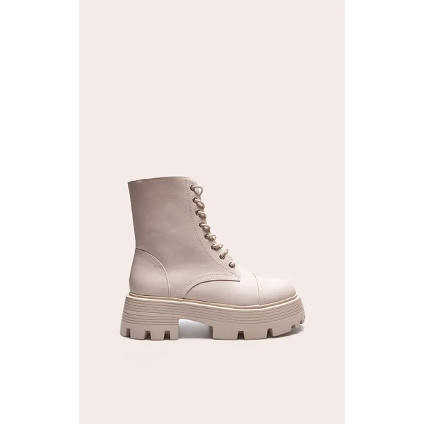 Cream Lace Up Chunky Sole Combat Boots