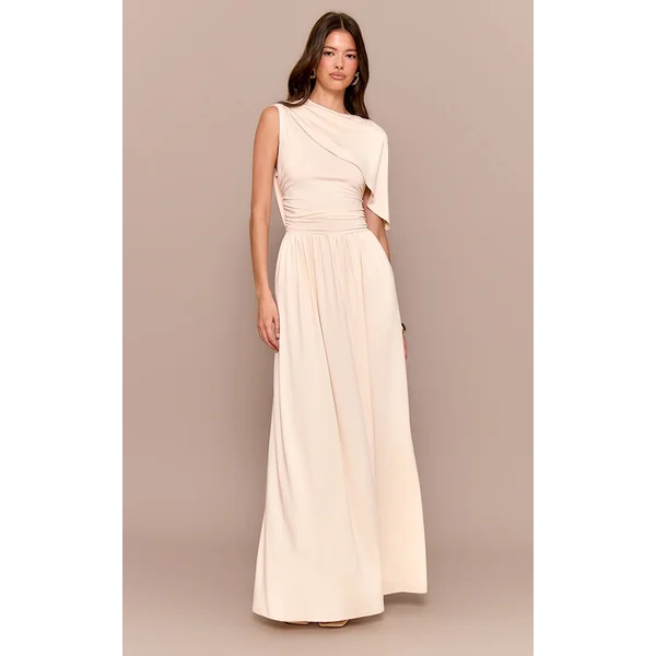 Cream Layered Ruched Maxi Dress