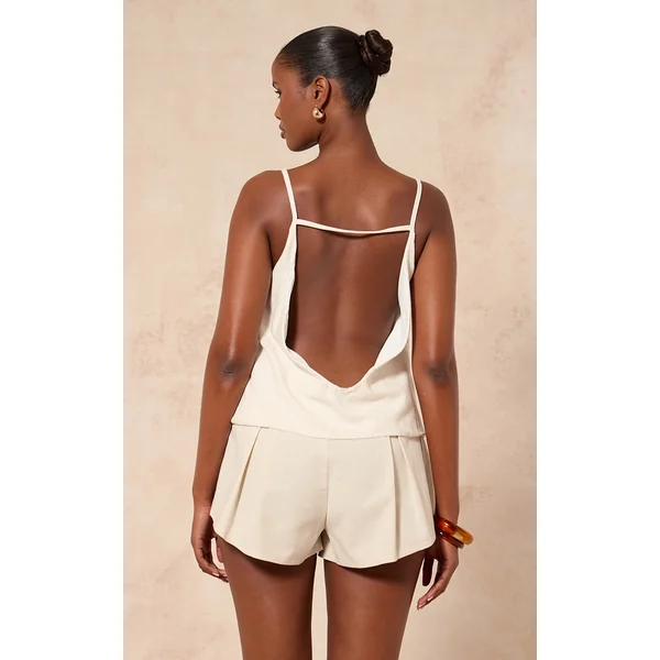 Cream Linen Look Open Back Cami Top