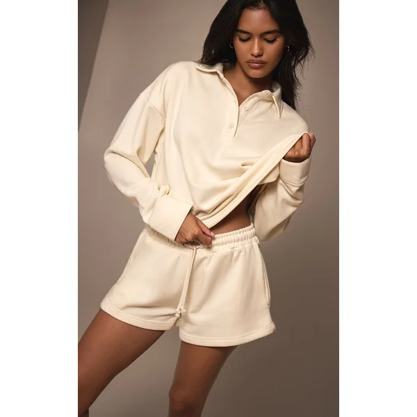 Cream Loopback Mini Sweat Shorts