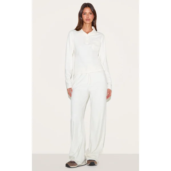 Cream Low Rise Super Soft Straight Leg Pants