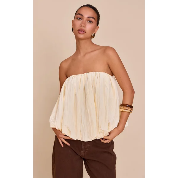 Cream Matte Satin Plisse Puffball Bandeau