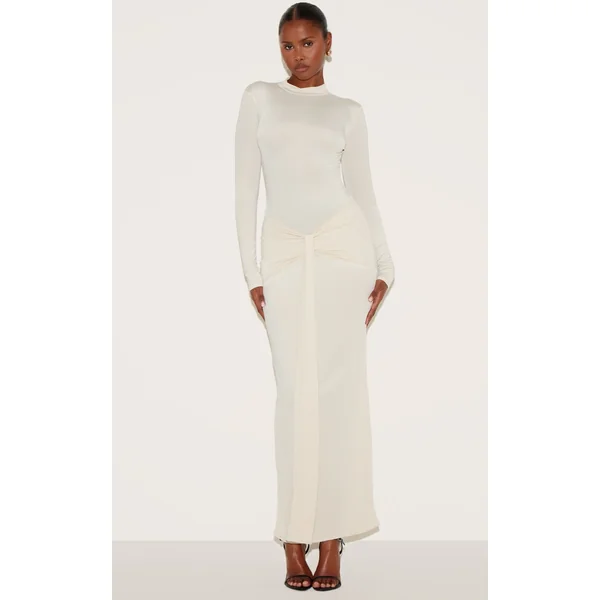 Cream Matte Sculpt Wrap Maxi Dress