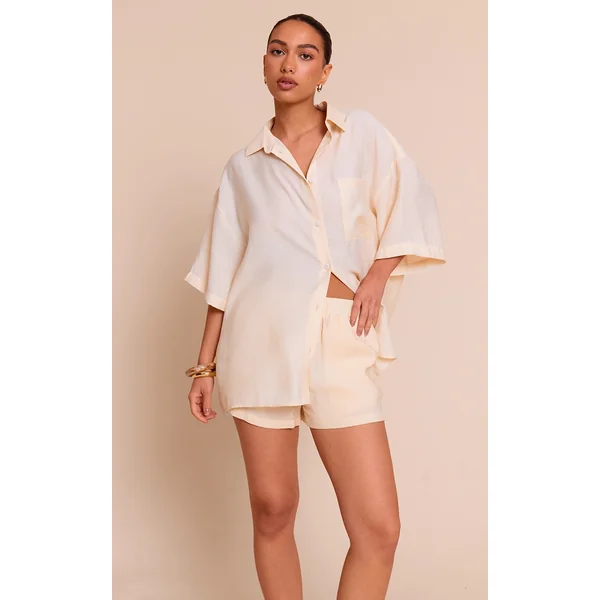 Cream Mid Rise Floaty Shorts
