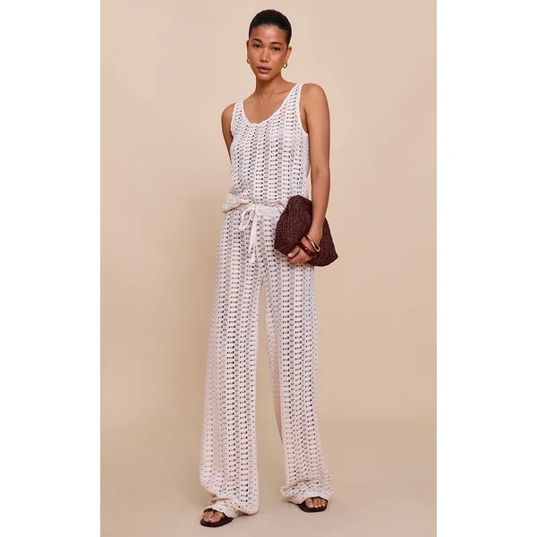 Cream Mid Rise Straight Leg Pant