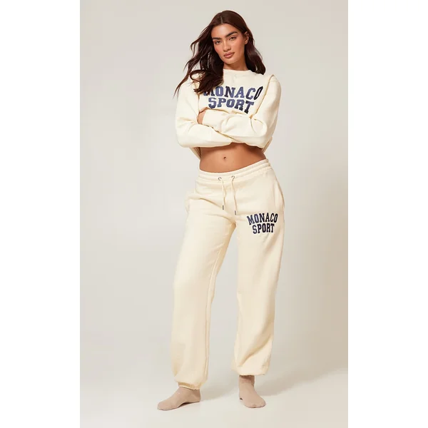Cream Monaco Sports Embroidered Cuffed Sweatpants