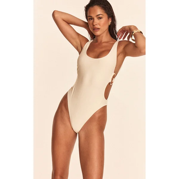 Cream O Ring Cut Out Scoop Swimsuit