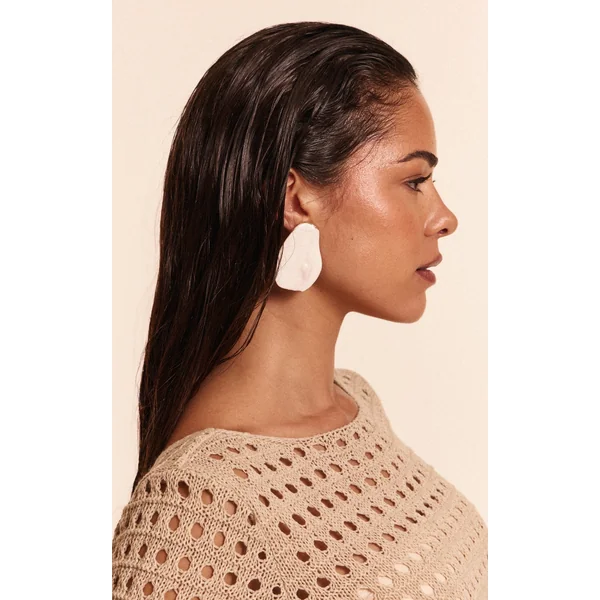 Cream Oversize Wave Abstract Statement Earrings