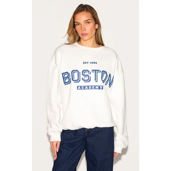Cream Oversized Boston Print Sweatshirt