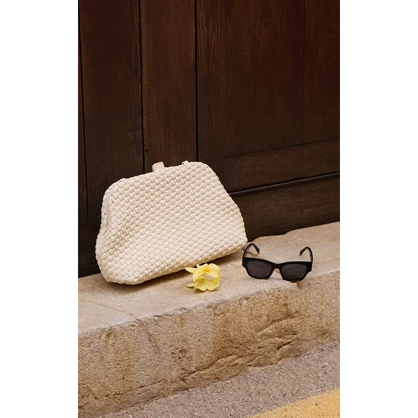 Cream Oversized Hand Weave Clutch Bag