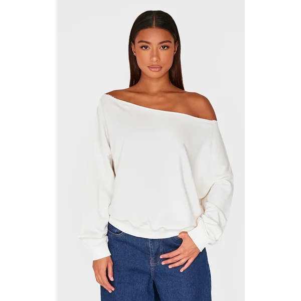 Cream Oversized Off Shoulder Sweatshirt