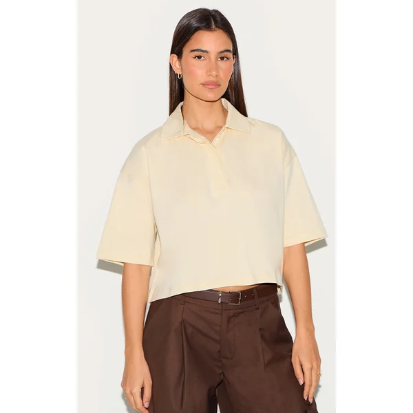 Cream Oversized Short Sleeve Polo Top