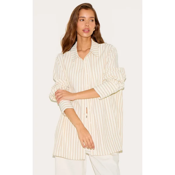 Cream Oversized Stripe Cuff Shirt